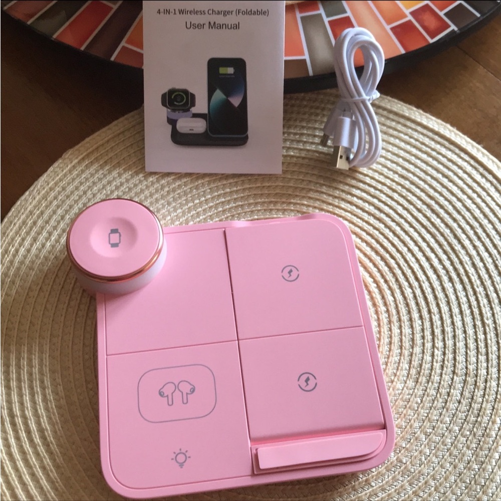 Phone Watch and AirPods wireless charging station & night lamp macaron pinkColor